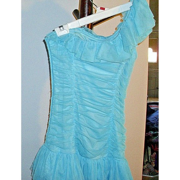 Party Dress by Josh & Jazz Lgt Blue Ruffles One Shoulder Strap Short  Size 3/4 - Picture 5 of 7